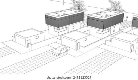 townhouse sketch concept 3d graphics	