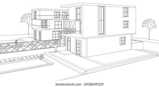 townhouse sketch exterior 3d illustration