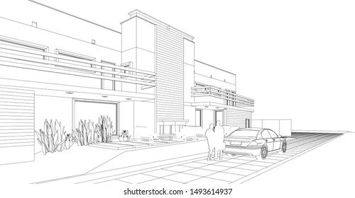 
townhouse sketch project 3d illustration