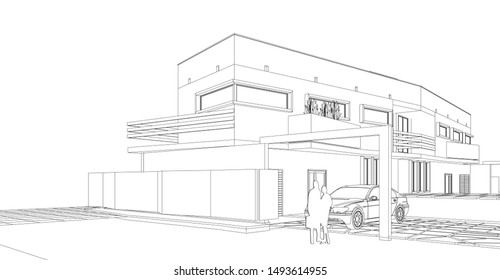 
townhouse sketch project 3d illustration