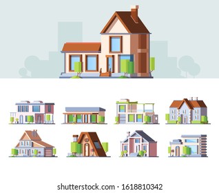 Townhouse, small cottages colorful flat vector illustrations se