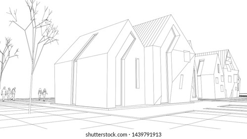 
townhouse street sketch 3d graphics