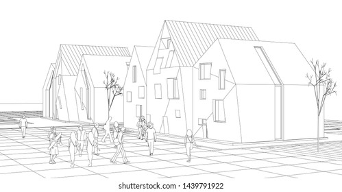 
townhouse street sketch 3d graphics