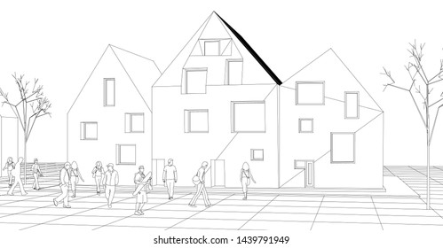 
townhouse street sketch 3d graphics