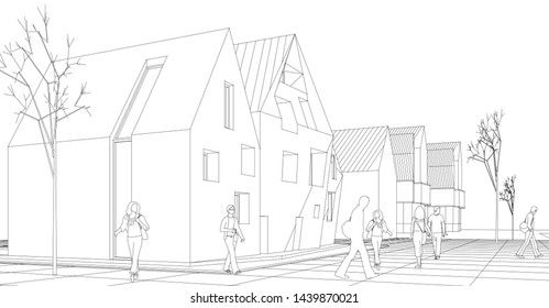 townhouse street sketch 3d graphics