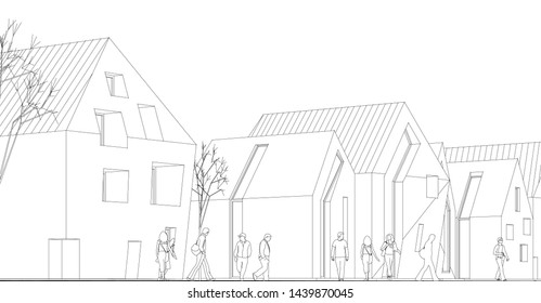 townhouse street sketch 3d graphics