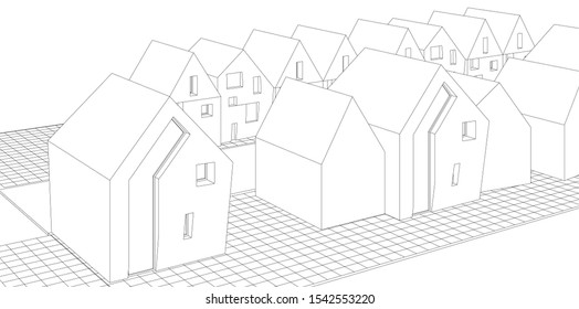 townhouse street sketch 3d graphics