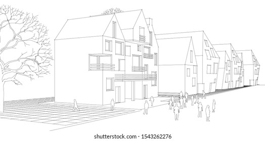 townhouse street sketch 3d graphics