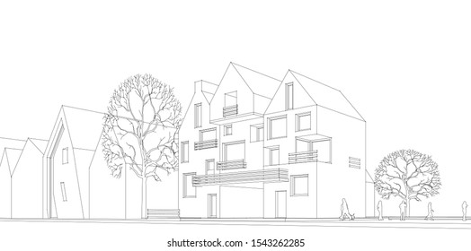 townhouse street sketch 3d graphics