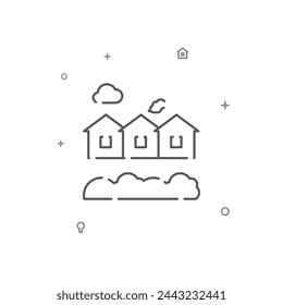 Townhouses, village simple vector line icon. Symbol, pictogram, sign isolated on white background. Editable stroke. Adjust line weight.