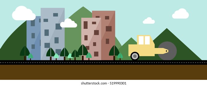 Towns under Construction, flat illustration 