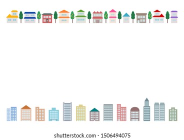 Townscape and building. Vector illustration. Frame, line.