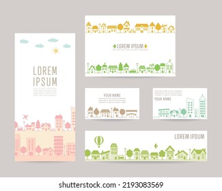 Townscape illustration; vector background templates for leaflet cover, card, business cards, banner