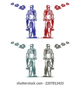 Toxic Air Pollution Concept. Father And Daughter On Bikes With Gas Masks Vector Illustration
