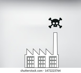 Toxic air pollution from dirty industry chimney with scull symbol