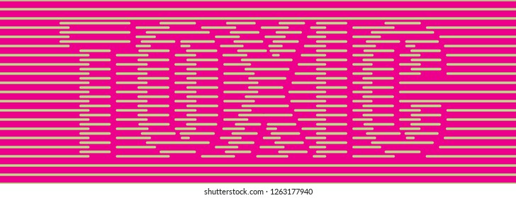Toxic Authentic Invisible Style Inverted Logo Lettering Made with Repeating Horizontal Lines as Decorative Print Template - Green Elements on Magenta Background - Vector T-Shirt Graphic Design