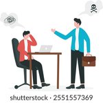 Toxic or bad behavior boss in workspace. Fail leadership caused unsuccessful works and destroyed good relationships inside the operating team. Irritated boss complained to his subordinate.
