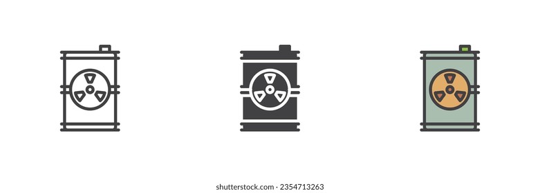 Toxic barrel different style icon set. Line, glyph and filled outline colorful version, outline and filled vector sign. Biohazard waste symbol, logo illustration. Vector graphics