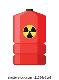 Toxic chemical barrel. Steel tank with radioactive waste. Container radiation icon in flat style. Dangerous substance. Storage of nuclear components