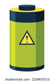 Toxic chemical barrel. Steel tank with dangerous waste. Container with attention icon in flat style. Dangerous substance. Storage of components