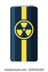 Toxic chemical barrel. Steel tank with dangerous waste. Container with radiation icon in flat style. Dangerous substance. Storage of nuclear components