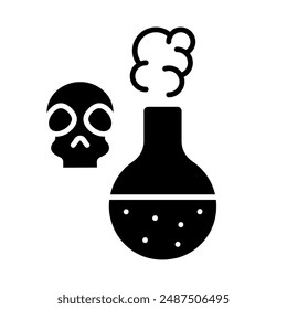 Toxic chemical flask line icon. Hazardous material, poison, skull, dangerous substance, laboratory, contamination, toxic, chemical, flask, line, icon, hazardous