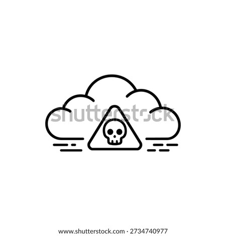Toxic cloud pollution warning skull icon black and white vector symbol for global warming climate change and environmental danger