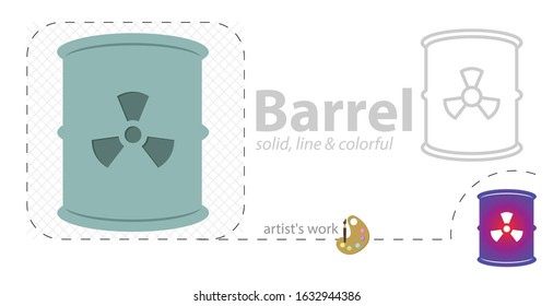 Toxic container vector flat illustration, solid, line icon