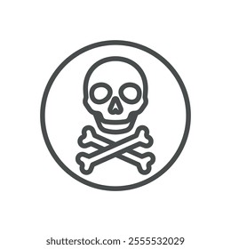 Toxic Danger Line Icon. Vector Thin Outline Illustration of Skull and Crossbones Warning Sign, Hazardous Materials Symbol for Safety and Environmental Awareness