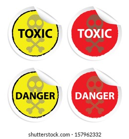Toxic and Danger yellow,red labels and stickers, isolated on white background