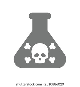 Ícone de vetor de substância tóxica e perigosa. Tubo de ensaio e crânio, símbolo de perigo.