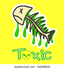 toxic, dead fish and text contaminated over yellow color background