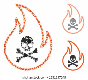 Toxic fire composition of uneven elements in different sizes and color hues, based on toxic fire icon. Vector abrupt elements are organized into composition.