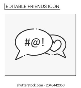 Toxic Friendship Line Icon. Dialogue. Exchange Messaging With Bad Words And Love Words. Friends Line Icon. Isolated Vector Illustration.Editable Stroke