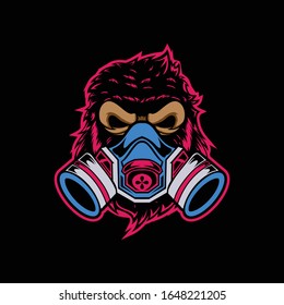 toxic gorilla head for mascot or shirt design