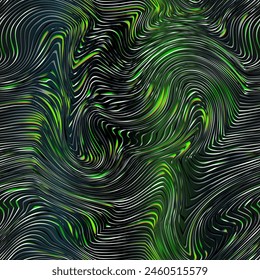 Toxic green color wavy. Seamless pattern
