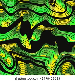 Toxic green geometric waves. Seamless pattern