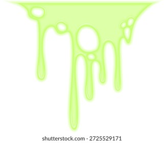 Toxische grüne Flüssigkeit tropft in einer isolierten und stetigen Abwärtsbewegung.