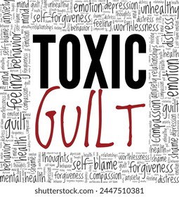 Toxic Guilt Wort Wolke konzeptuelles Design isoliert auf weißem Hintergrund.