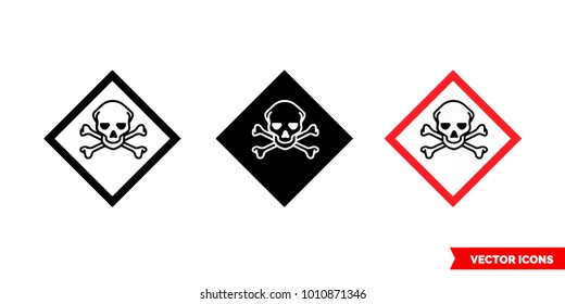 Toxic hazard icon of 3 types: color, black and white, outline. Isolated vector sign symbol.