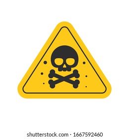 Toxic hazard risk sign or chemical danger triangle sticker vector flat cartoon illustration, blank skull in yellow background pictogram as warning or caution icon modern design isolated