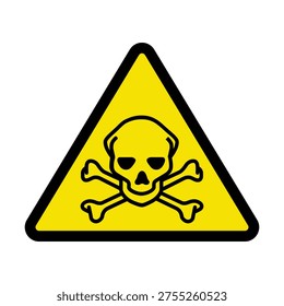Toxic hazard warning symbol featuring a skull and crossbones inside a yellow triangle. Safety icon used to indicate poisonous substances, dangerous chemicals, and hazardous materials in laboratories and industrial environments.