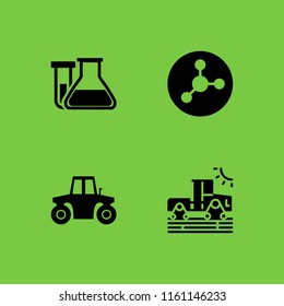 toxic icon. 4 toxic set with flask, pesticide and tractor vector icons for web and mobile app