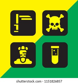 toxic icon. 4 toxic set with human skull with crossed bones silhouette, test tube and agriculture vector icons for web and mobile app