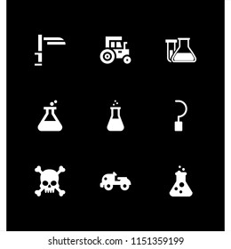 toxic icon. 9 toxic set with flask, tractor, agriculture and farm tractor vector icons for web and mobile app