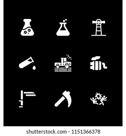 toxic icon. 9 toxic set with test tube, flask, tractor and tailpipe vector icons for web and mobile app
