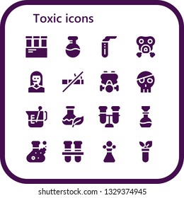 toxic icon set. 16 filled toxic icons.  Simple modern icons about  - Test tube, Flask, Gas mask, Teleoperator, No smoking, Skull, Beaker, Test tubes, Poison