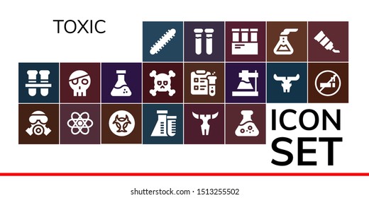 toxic icon set. 19 filled toxic icons.  Simple modern icons about  - Centipede, Test tubes, Gas mask, Chemistry, Biohazard, Flask, Skull, Science, No smoking, Test tube, Tube