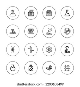 Toxic icon set. collection of 16 outline toxic icons with centipede, flask, laboratory, no smoke, science, test tube, test tubes icons.