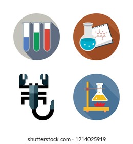 toxic icon set. vector set about test tubes, scorpion and flask icons set.